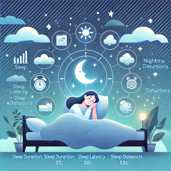 key sleep factors assessed by the Pittsburgh Sleep Quality Index (PSQI), designed to convey a calming and restful vibe