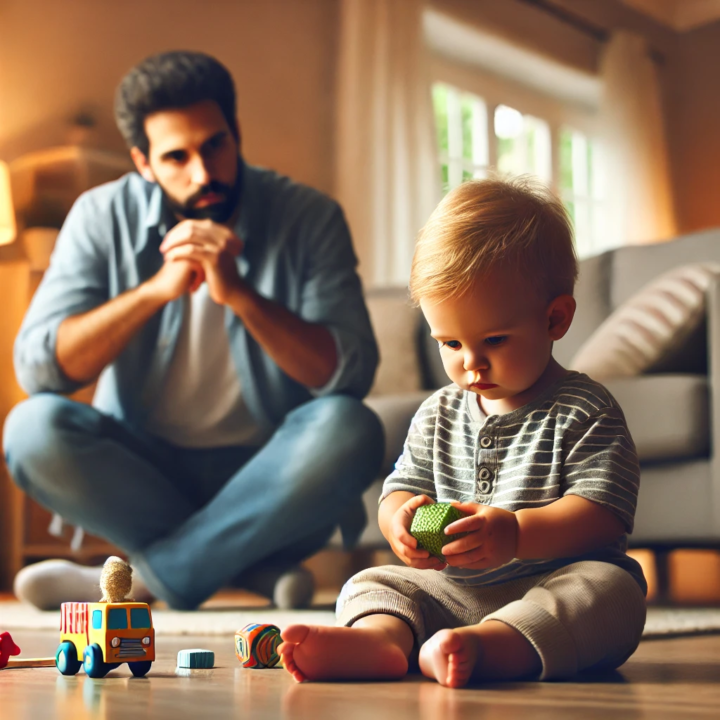 parent observing early developmental signs in a toddler.